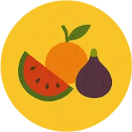 Imagens representativas de melancia, laranja e figo